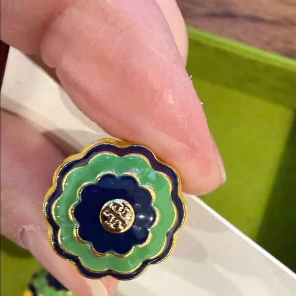 Tory Burch Gold Yellow, Green Blue Dangle Earrings Authentic - Picture 5 of 7